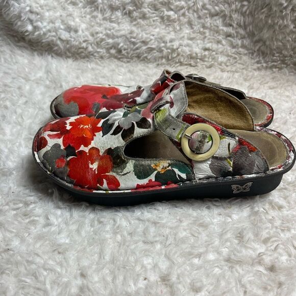 Alegria Donna Pretty Baby leather painted multi color flowers clogs EUR SZ41 - Picture 1 of 11